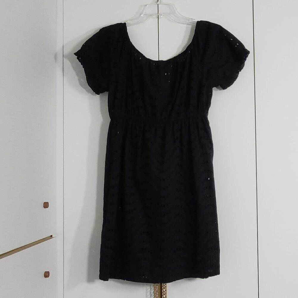 La Blanca Eyelet Coverup Dress Size M Black V-neck Swimwear 100% Cotton - Picture 3 of 5